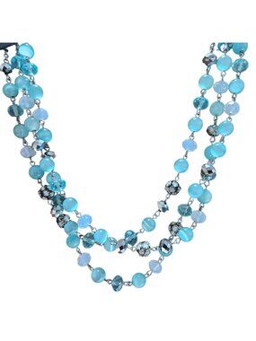 Monet Beaded Necklace Blue Cats Eye Iridescent Glass Bead Disco Fire Ball Women